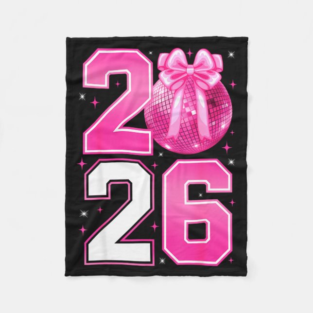 Happy New Year 2026 Coquette Bow &amp; Disco Ball  Fleecedecke (Vorderseite)