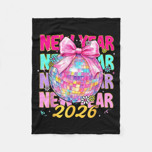 Happy New Year 2026 Coquette Bow &amp; Disco Ball  Fleecedecke (Vorderseite)