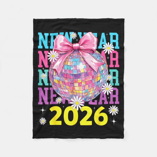 Happy New Year 2026 Coquette Bow &amp; Disco Ball  Fleecedecke (Vorderseite)
