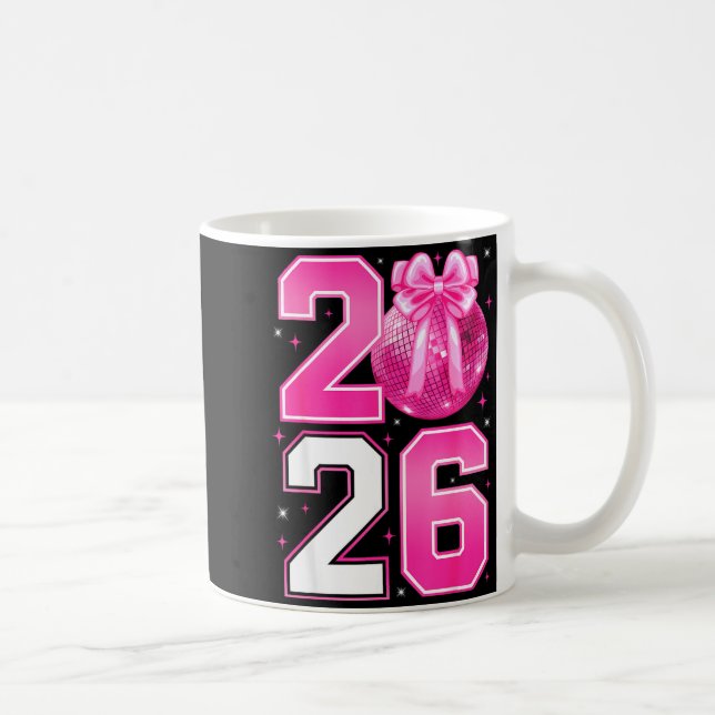 Happy New Year 2026 Coquette Bow &amp; Disco Ball  Kaffeetasse (Rechts)