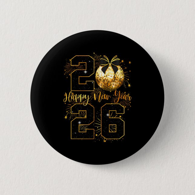 Happy New Year 2026 Coquette Bow Disco Ball New Ye Button (Vorderseite)