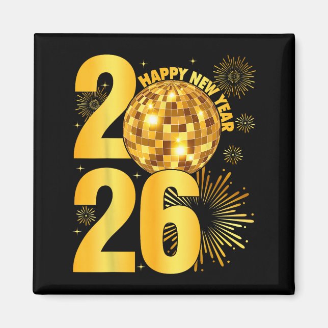 Happy New Year 2026 Coquette Bow Disco Ball New Ye Magnet (Vorne)