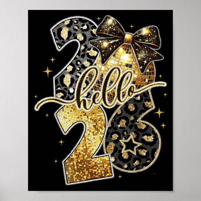 Happy New Year 2026 Coquette Bow Golden Family Mat Poster (Vorne)