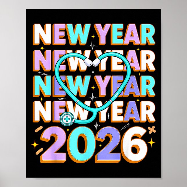 Happy New Year 2026 Coquette Bows New Years Nurse  Poster (Vorne)