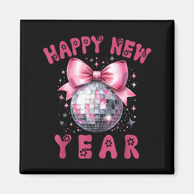Happy New Year 2026 Coquette Nk Bow Disco Ball Wom Magnet (Vorne)