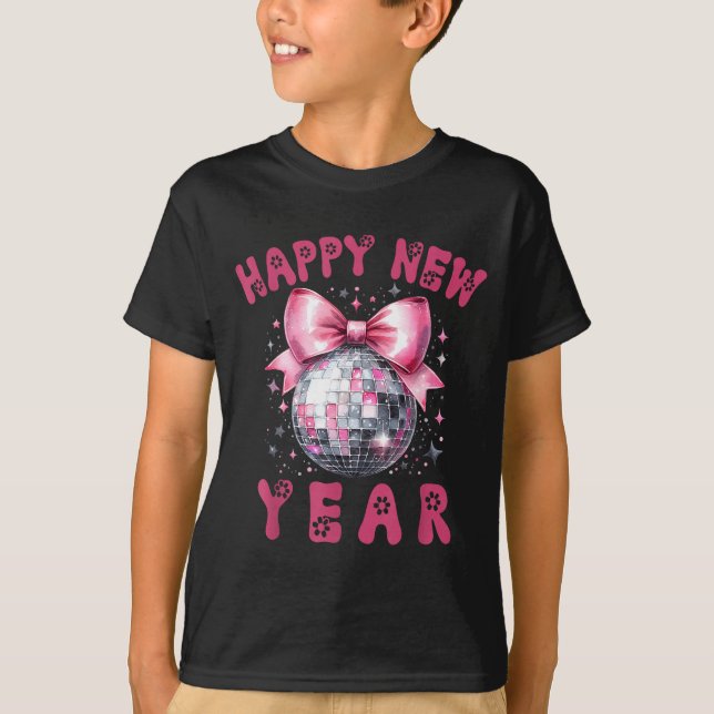 Happy New Year 2026 Coquette Nk Bow Disco Ball Wom T-Shirt (Vorderseite)