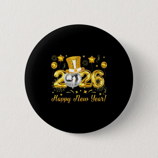 Happy New Year 2026 Countdown Party Balloons Firew Button (Vorderseite)