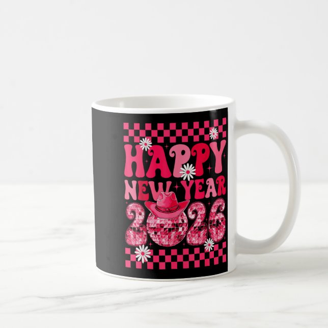 Happy New Year 2026 Cowgirl Cowboy Disco Ball Girl Kaffeetasse (Rechts)
