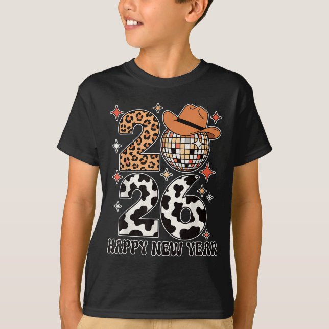 Happy New Year 2026 Cowgirl Disco Ball Western Leo T-Shirt (Vorderseite)