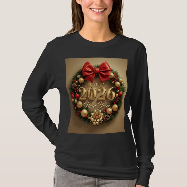 happy new year 2026 cozy wreath long sleeve T-Shirt (Vorderseite)