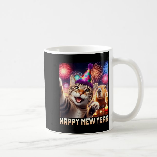 Happy New Year 2026 Cute Cat Capybara Party Art  Kaffeetasse (Rechts)