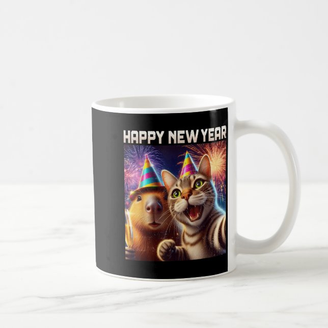 Happy New Year 2026 Cute Cat Capybara Party Art  Kaffeetasse (Rechts)