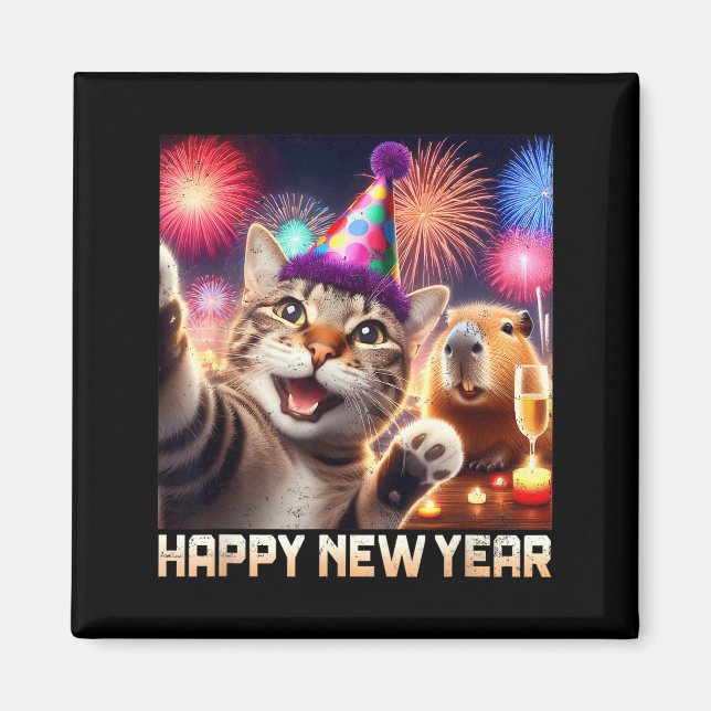 Happy New Year 2026 Cute Cat Capybara Party Art  Magnet (Vorne)