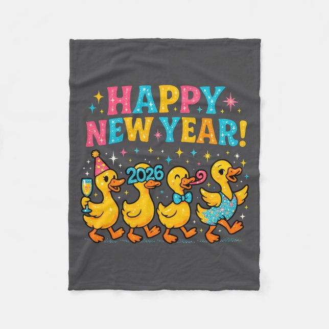 Happy New Year 2026 Cute Duck Party Gift Long Slee Fleecedecke (Vorderseite)