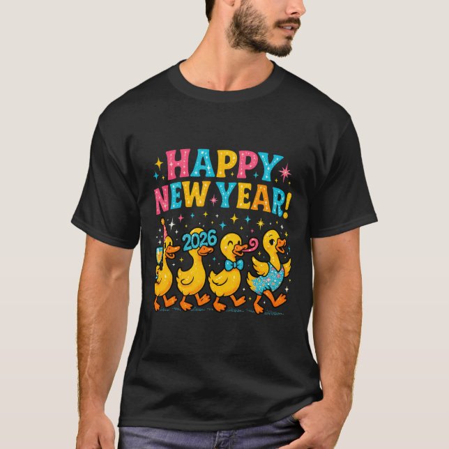 Happy New Year 2026 Cute Duck Party Gift Long Slee T-Shirt (Vorderseite)