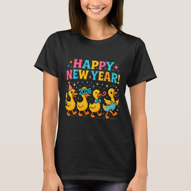 Happy New Year 2026 Cute Duck Party Gift Long Slee T-Shirt (Vorderseite)