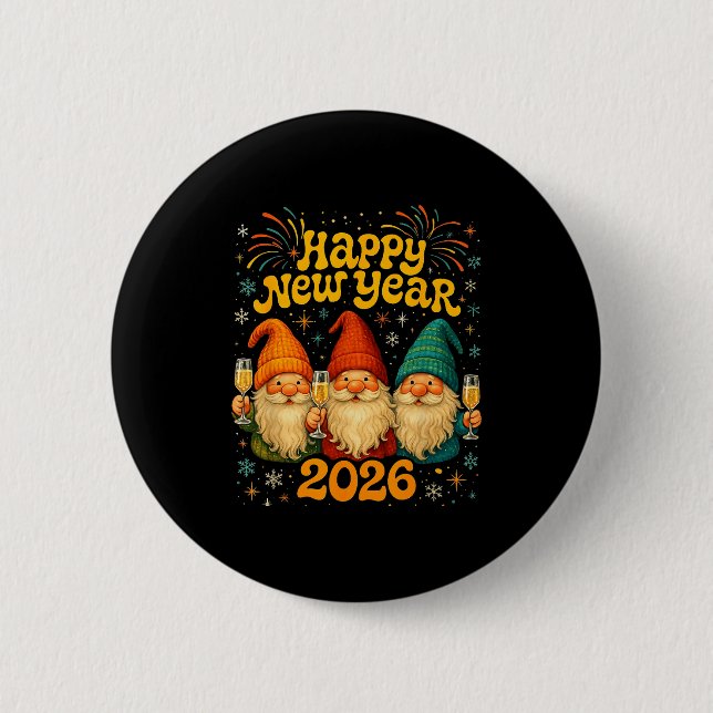 Happy New Year 2026 Cute Gnome Party Gift  Button (Vorderseite)