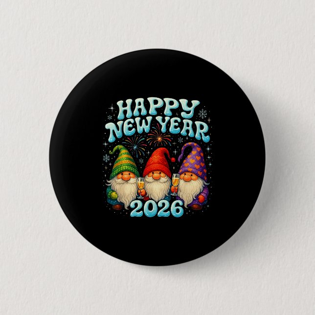 Happy New Year 2026 Cute Gnome Party Gift  Button (Vorderseite)