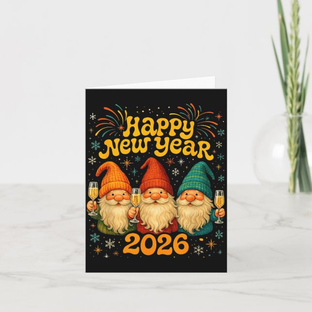 Happy New Year 2026 Cute Gnome Party Gift  Karte (Vorderseite)