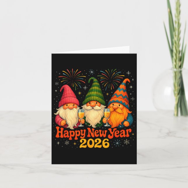 Happy New Year 2026 Cute Gnome Party Gift  Karte (Vorderseite)