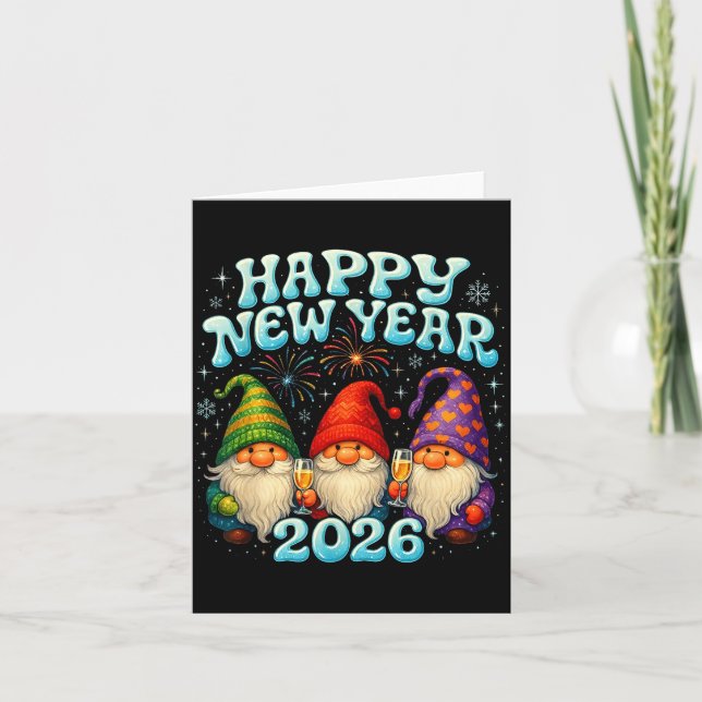 Happy New Year 2026 Cute Gnome Party Gift  Karte (Vorderseite)