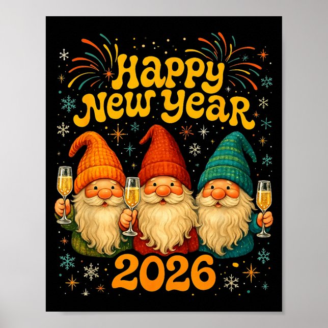 Happy New Year 2026 Cute Gnome Party Gift  Poster (Vorne)