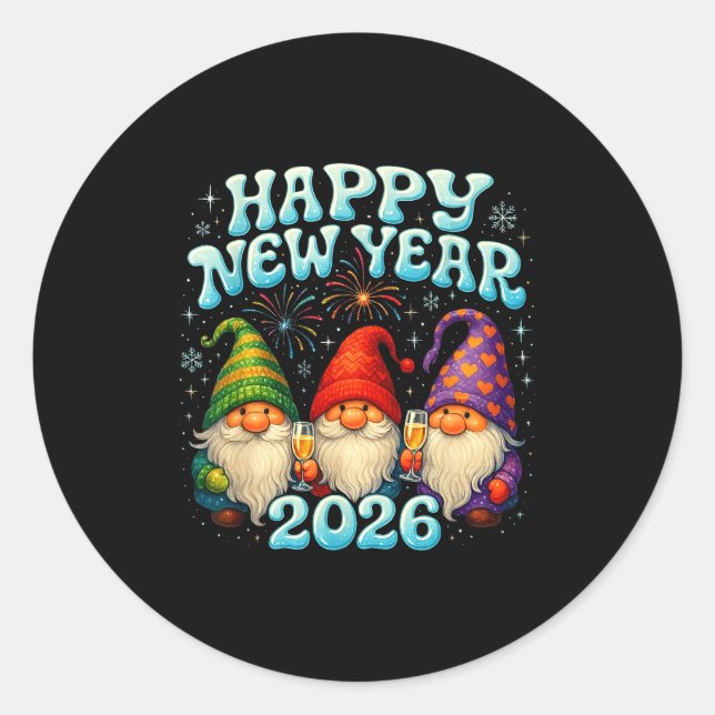 Happy New Year 2026 Cute Gnome Party Gift  Runder Aufkleber (Vorderseite)