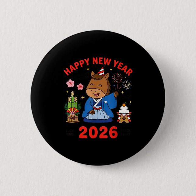 Happy New Year 2026 Cute Horse Japanese Celebratio Button (Vorderseite)