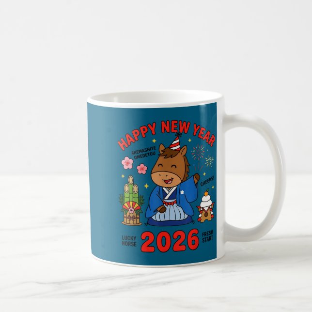 Happy New Year 2026 Cute Horse Japanese Celebratio Kaffeetasse (Rechts)