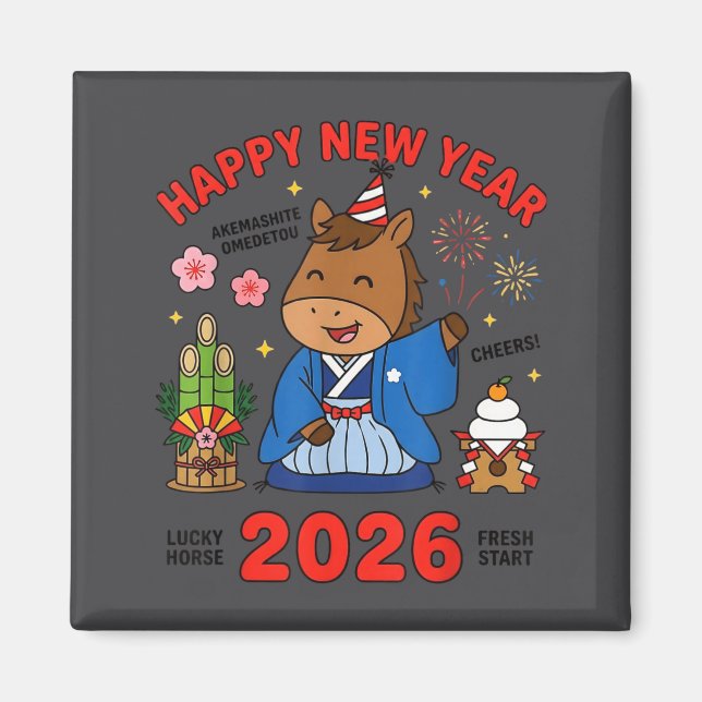 Happy New Year 2026 Cute Horse Japanese Celebratio Magnet (Vorne)