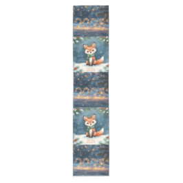 happy new year 2026 cute winter fox holiday kurzer tischläufer