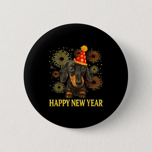 Happy New Year 2026 Dachshund Fireworks New Years  Button (Vorderseite)