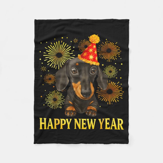 Happy New Year 2026 Dachshund Fireworks New Years  Fleecedecke (Vorderseite)