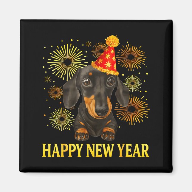 Happy New Year 2026 Dachshund Fireworks New Years  Magnet (Vorne)