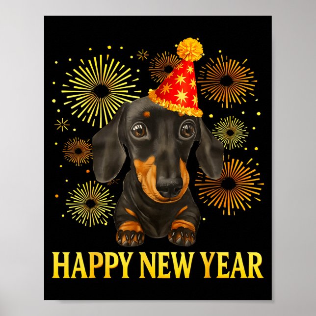 Happy New Year 2026 Dachshund Fireworks New Years  Poster (Vorne)