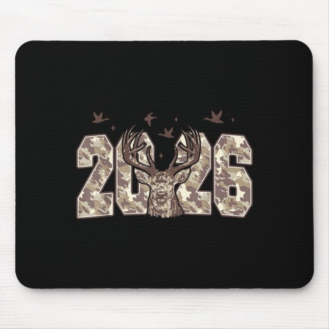 Happy New Year 2026 Deer Buck Hunting Camo Camoufl Mousepad (Vorne)