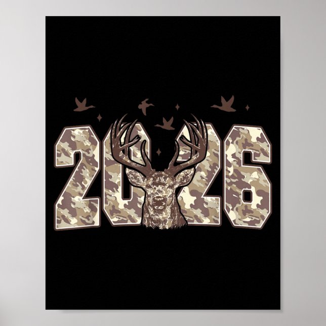 Happy New Year 2026 Deer Buck Hunting Camo Camoufl Poster (Vorne)