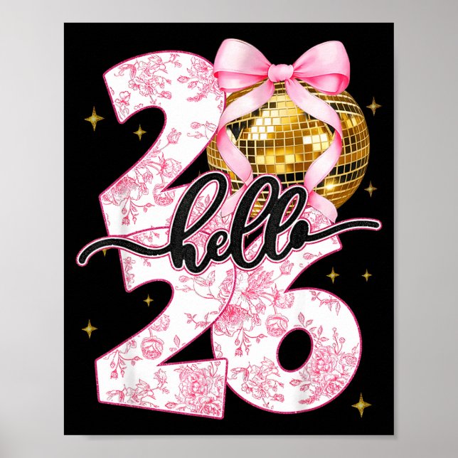 Happy New Year 2026 Disco Ball Bow New Year's Eve  Poster (Vorne)