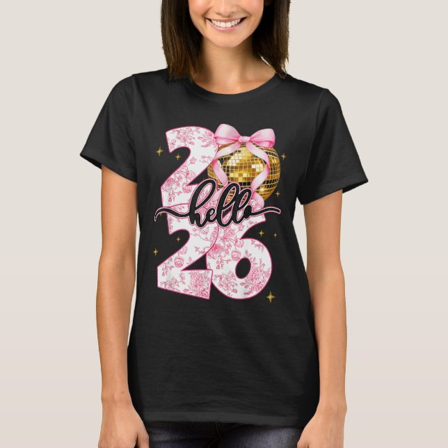 Happy New Year 2026 Disco Ball Bow New Year's Eve  T-Shirt (Vorderseite)
