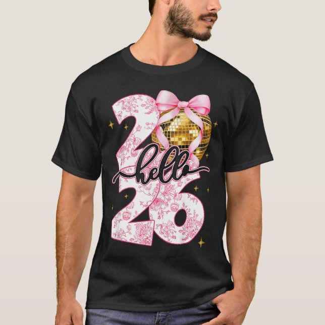 Happy New Year 2026 Disco Ball Bow New Year's Eve  T-Shirt (Vorderseite)