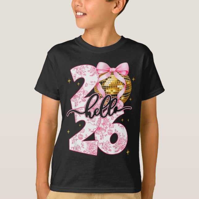 Happy New Year 2026 Disco Ball Bow New Year's Eve  T-Shirt (Vorderseite)