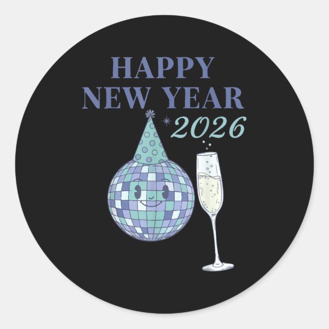 Happy New Year 2026 Disco Ball Celebration  Runder Aufkleber (Vorderseite)