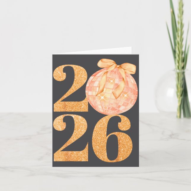 Happy New Year 2026 Disco Ball Coquette Bow New Ye Karte (Vorderseite)