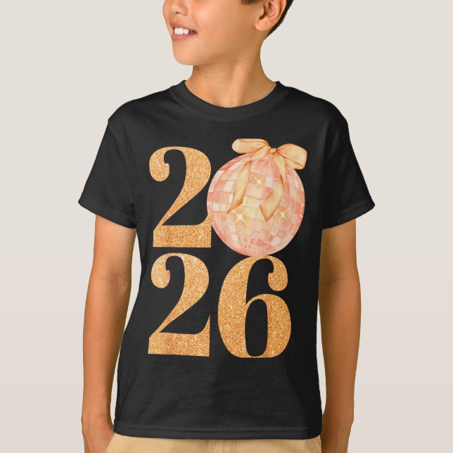 Happy New Year 2026 Disco Ball Coquette Bow New Ye T-Shirt (Vorderseite)