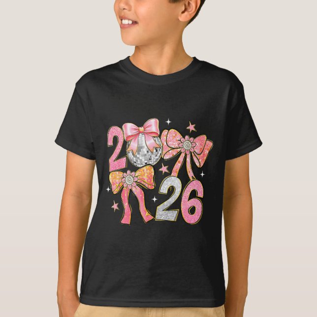 Happy New Year 2026 Disco Ball Coquette Bow New Ye T-Shirt (Vorderseite)