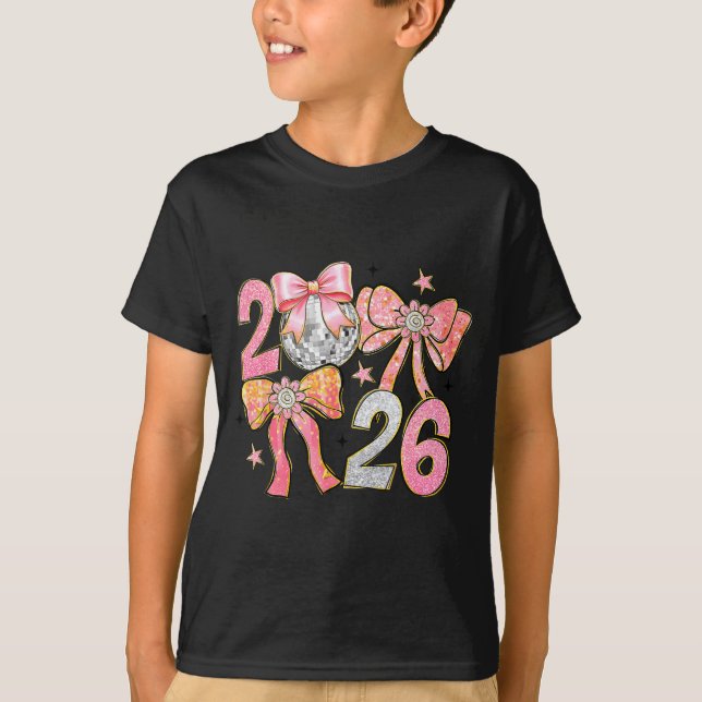 Happy New Year 2026 Disco Ball Coquette Bow New Ye T-Shirt (Vorderseite)