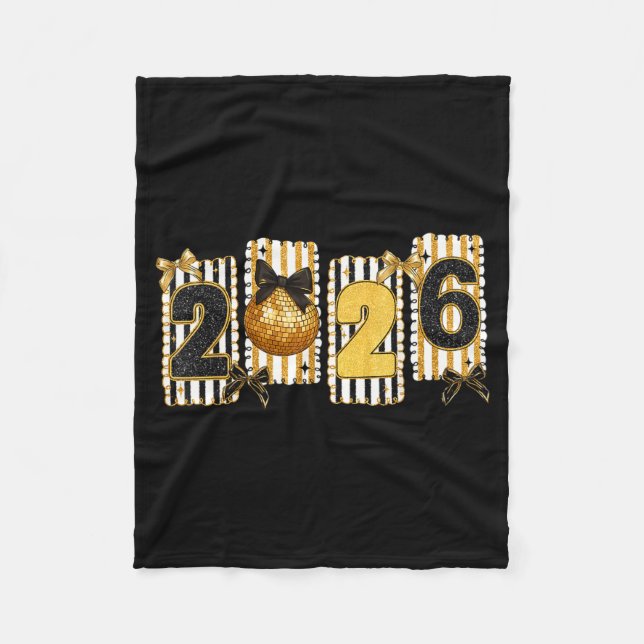 Happy New Year 2026 Disco Ball Gold Coquette Bow F Fleecedecke (Vorderseite)