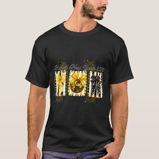Happy New Year 2026 Disco Ball Gold Coquette Bow F T-Shirt (Vorderseite)