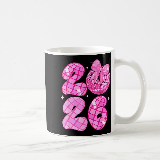 Happy New Year 2026 Disco Ball Nk Coquette Bow Fam Kaffeetasse (Rechts)