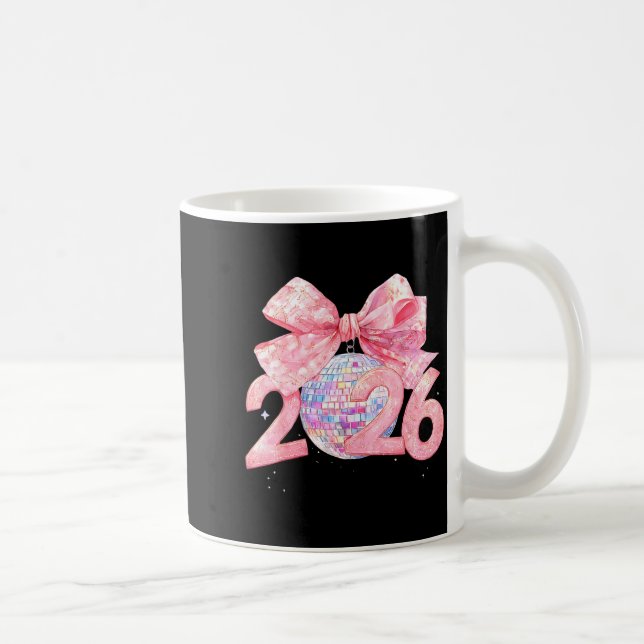 Happy New Year 2026 Disco Ball Nk Coquette Bow Fam Kaffeetasse (Rechts)